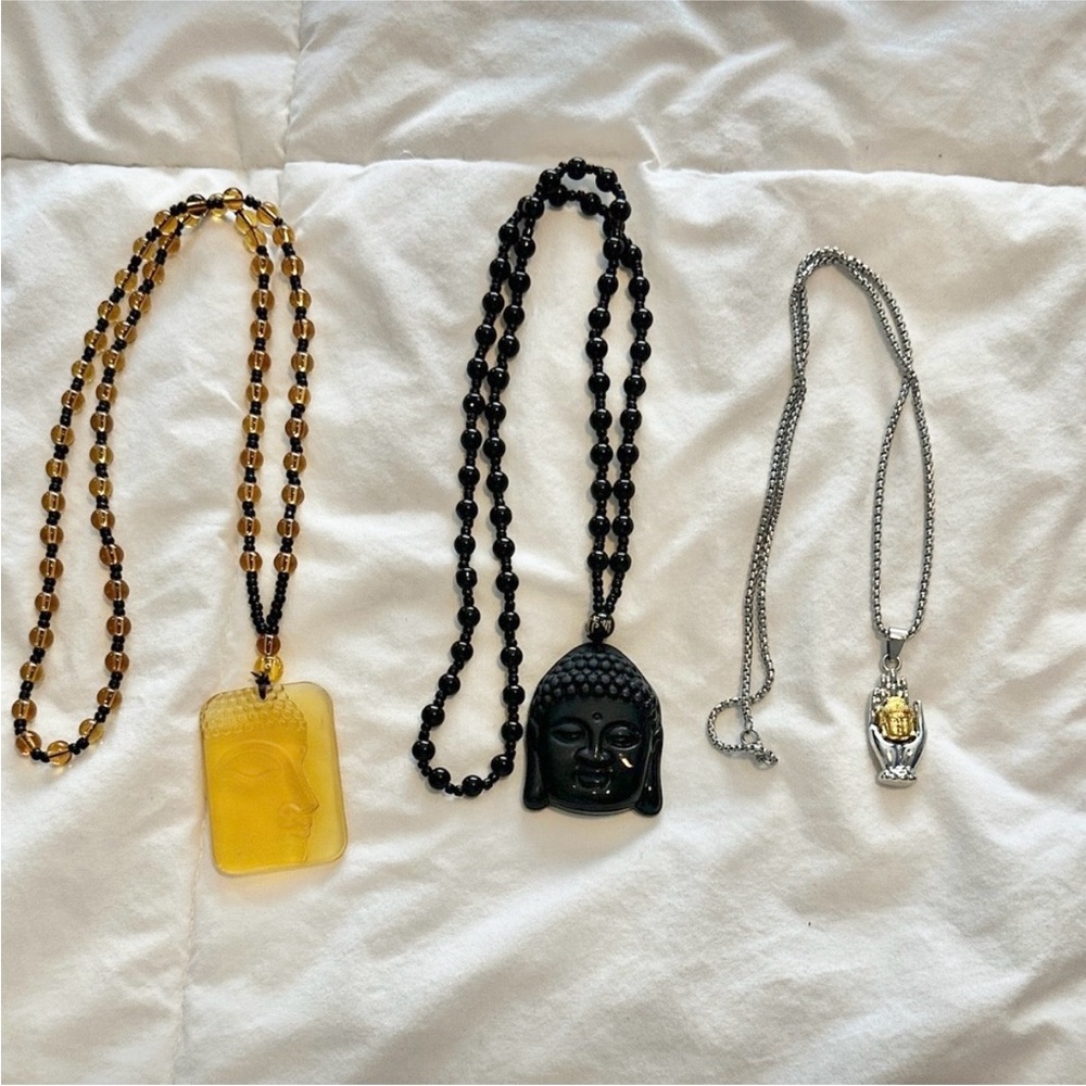 Black Beaded Buddha Pendant Necklace
